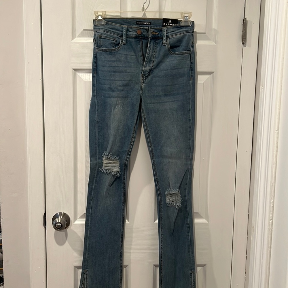Light wash distressed denim